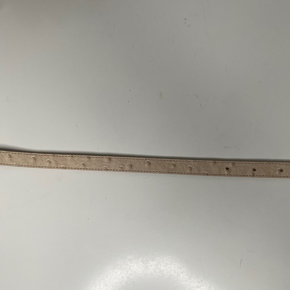 J. Crew Factory Genuine Leather‎ Ostrich Embossed Belt Gold Buckle Cream Size S - Picture 7 of 13